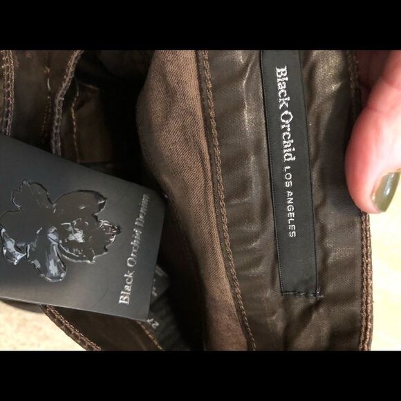 Size 27 Black Orchid Brown Coated Denim Skinnies - Picture 5 of 6